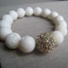 White coral and crystal pave ball bracelet, gemstone beaded bracelet, bridesmaid jewelry, weddings