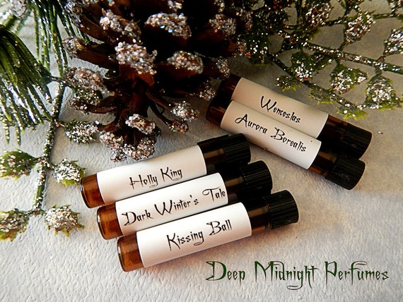 Christmas Dark & Light: Perfume Sample Set of Five Vials, Christmas Perfume, Holiday Perfume, Winter Fragrance