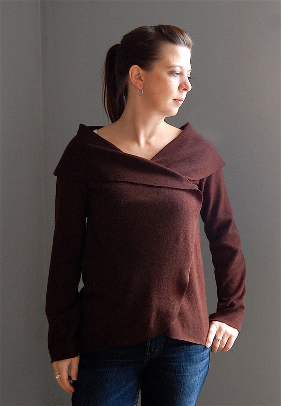 Wrap Sweater Chocolate Brown Long Sleeved by caseclothed on Etsy