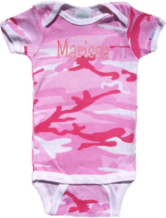 PERSONALIZED Pink Camo Baby Infant Onezee