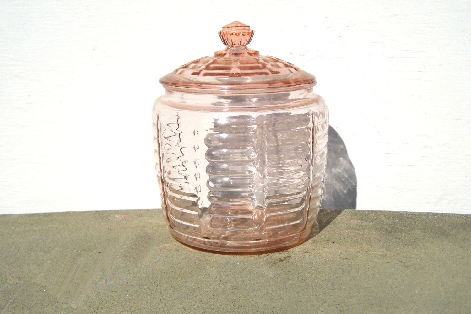 Pink Depression Glass Cookie Jar Vintage Pink Depression