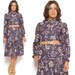70s Midi Dress Ruffle Collar Puff Sleeves Eggplant Purple Floral Victorian Secretary Dress / Boho Hippie / Size M Medium