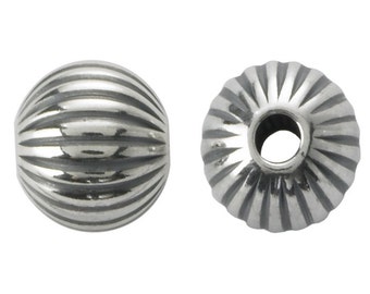 10 Sterling Silver 6mm Round Oxidized Corrugated Bead