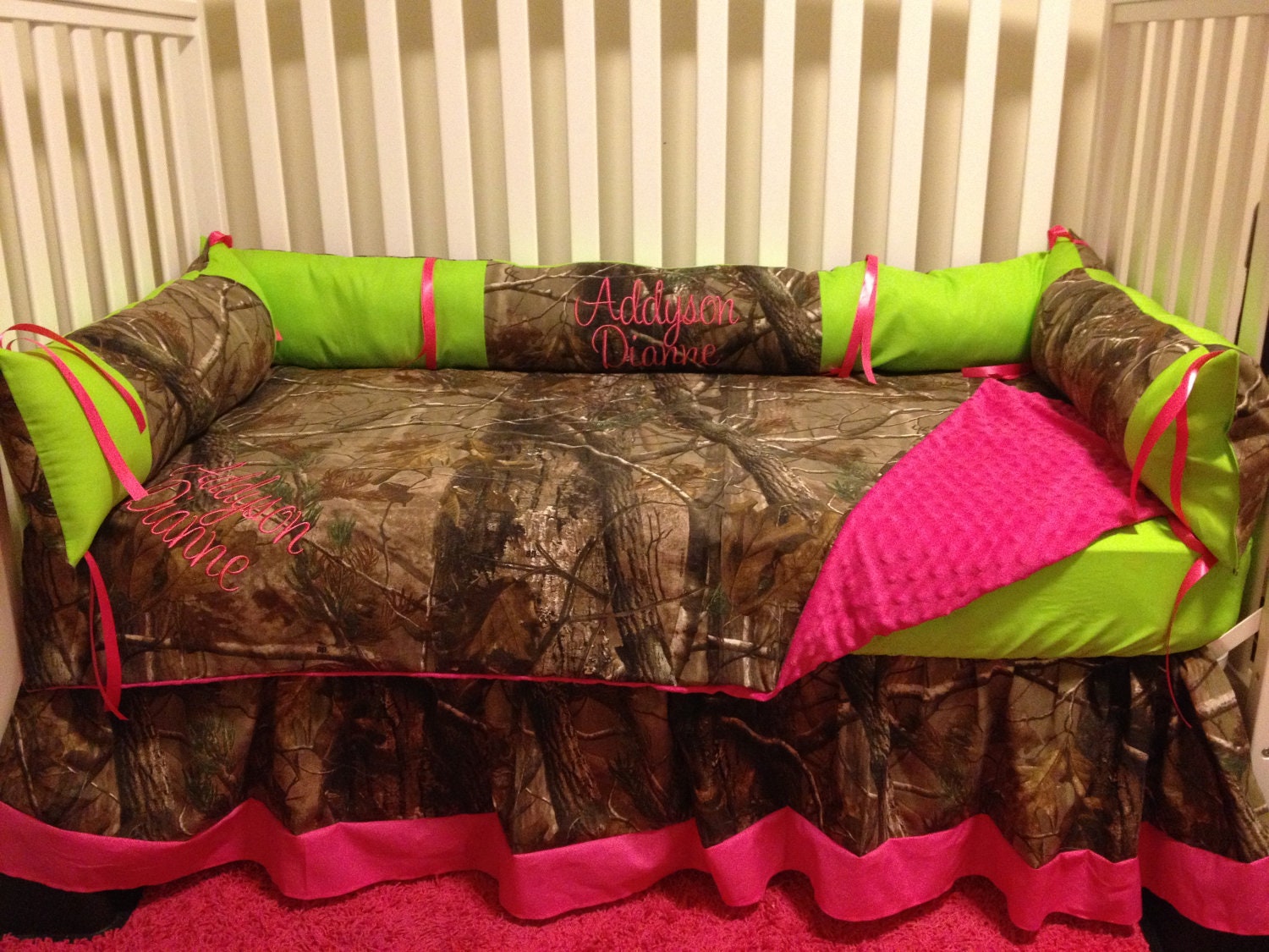 Camo RealTree with lime & pink baby Crib Bedding Set with