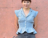 Peplum Blouse with Tucks //  Light Blue Chambray //  Made to Order