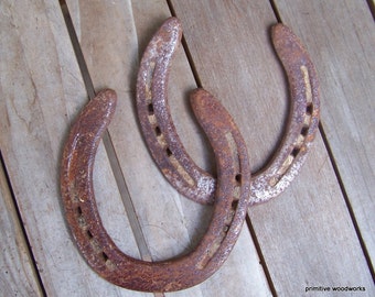 Lucky Horseshoes Rusty Pair, Two (2) Rusty Horse Shoes, Rustic Home, Western Decor, Game Room, Man Cave Decor, Horse Room Decor, Crafts