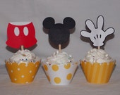 Mickey Mouse Cupcake Toppers Picks... choose number and kind of topper in your mix ...  pants ears hand ... red white black