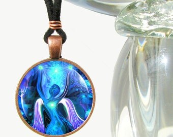 Chakra Jewelry, Reiki Angel Pendant, Blue Necklace, Wearable Art "Alignment"