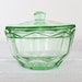 Vintage Green Glass Lidded Bowl Pot Jar Uranium Depression Vaseline Deco Dressing Table Octagon