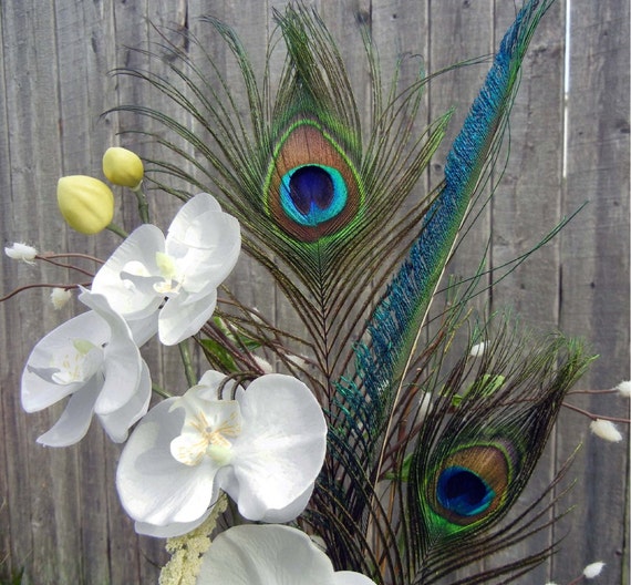 Items similar to Peacock Floral Arrangements - Peacock White Orchid ...