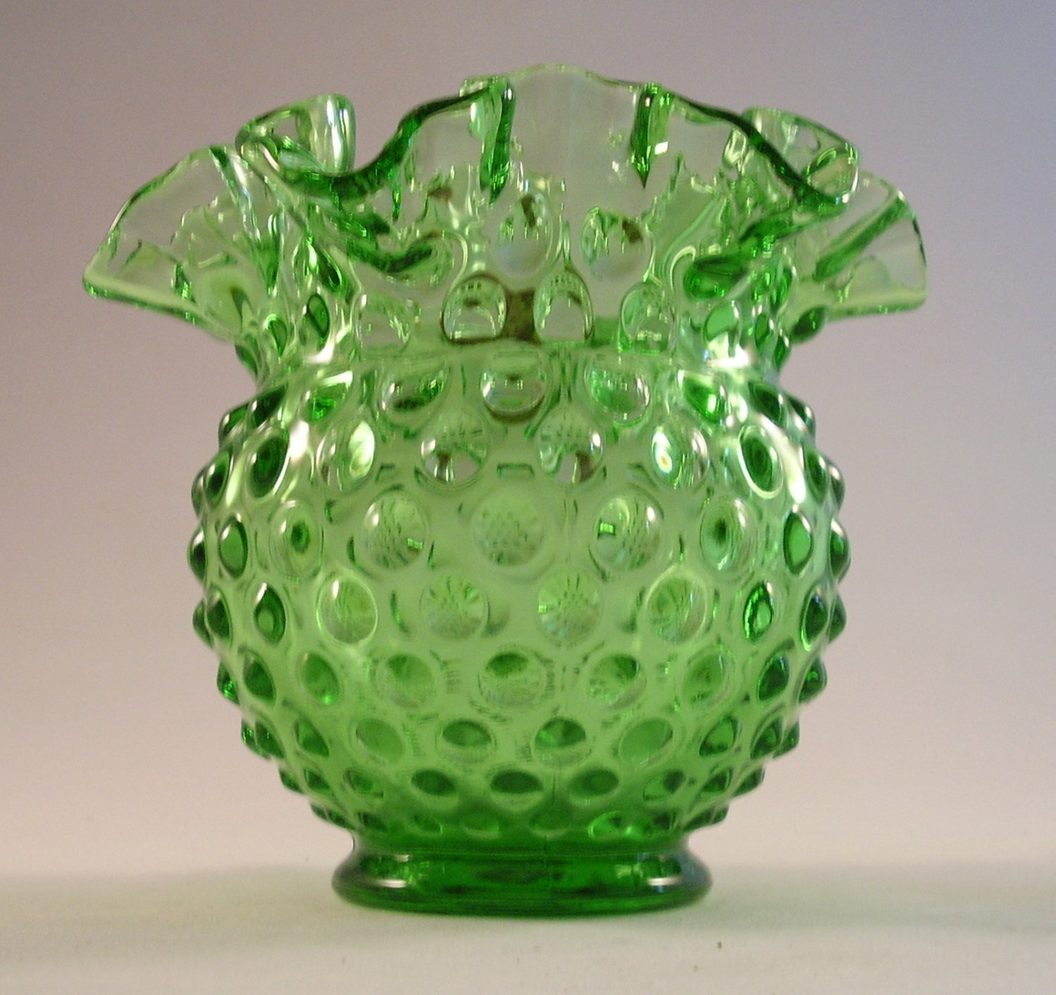 Fenton small green hobnail glass dish vase or votive marked