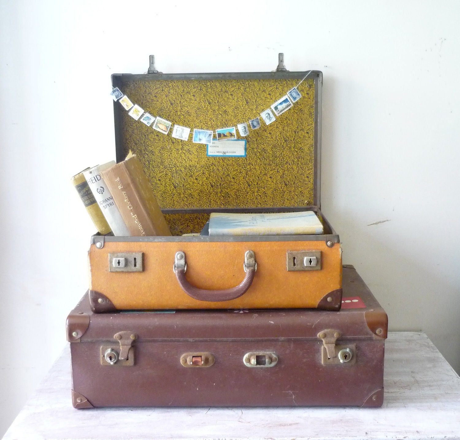 A Pair of Old Suitcases rustic storage/decor/wedding