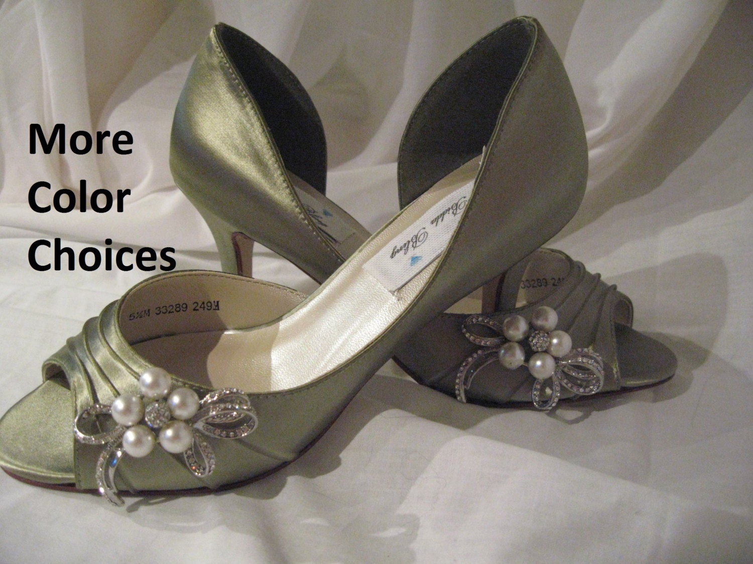 Wedding Shoes Sage Green Bridal Shoes Pearl and Crystal Bow