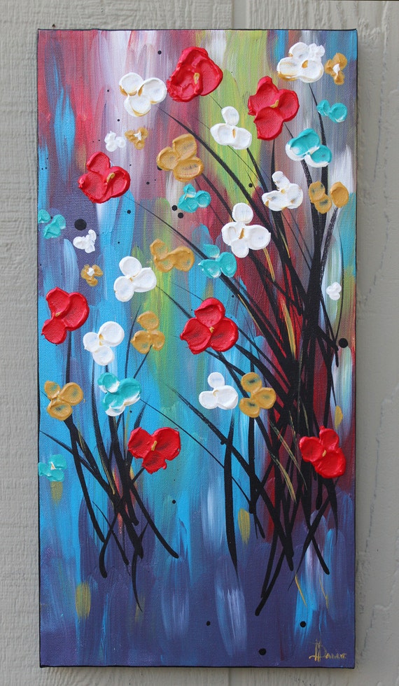 Red Flower Painting flowers white blue original acrylic