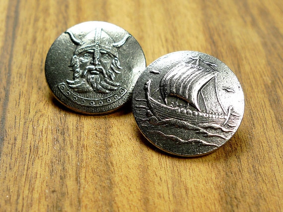 Norwegian pewter buttons  viking  motives 2pcs set