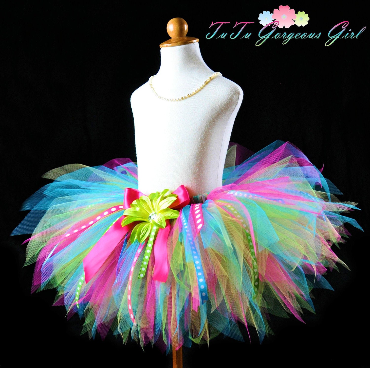 Girls Fun Birthday Ribbon Tutu...Turquoise Hot by TutuGorgeousGirl