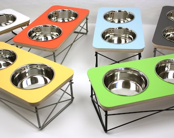 Modern Pet Feeder - Dog Bowl or Cat Bowl Elevated Feeder Mid Century Modern Design Eames Inspired, Assorted Colors Available