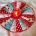 Dresden plate quilt block, candle mat, coaster, placemat, turquoise and red