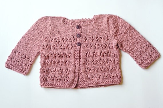 Girls jacket knitted cardigan pink summer spring fall mauve lace knitting soft with burgundy buttons 3 T toddler
