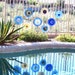 Garden Art Blue Yellow Glass Plate Flower Yard Stake Repurposed Upcyled KELLI
