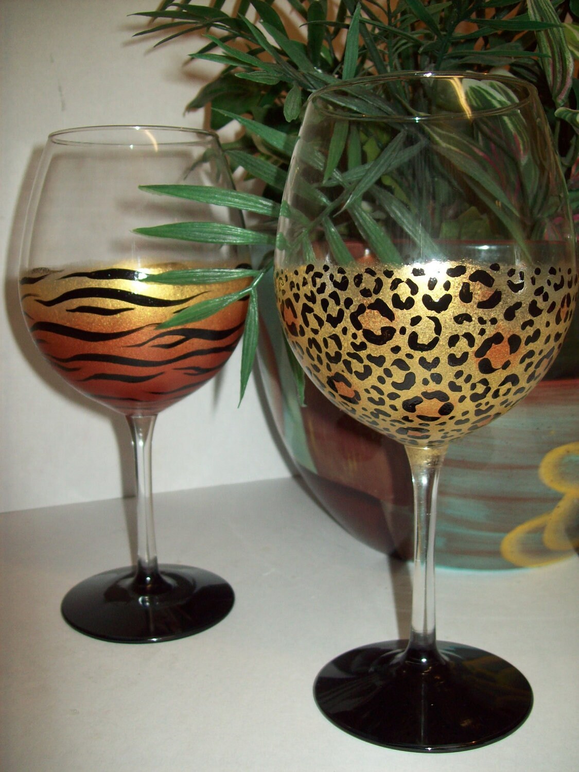 Shimmery animal print wine glasses