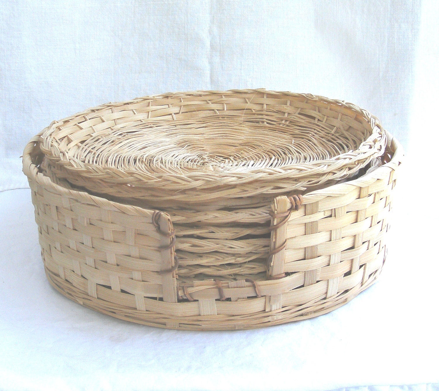 Rattan Paper Plate Holders and Basket Set of Eight