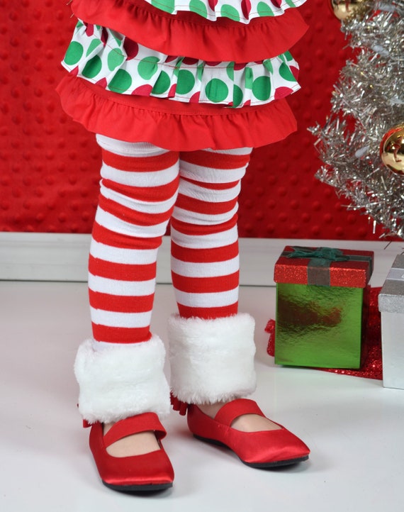 Faux Fur  Red & White Candy Cane Christmas Leg Warmers - Baby Legs- Ready to ship!