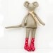 spring Mouse - Light beige Mouse Wearing red dotted pink socks and Pale green floral scarf - handmade fabric doll
