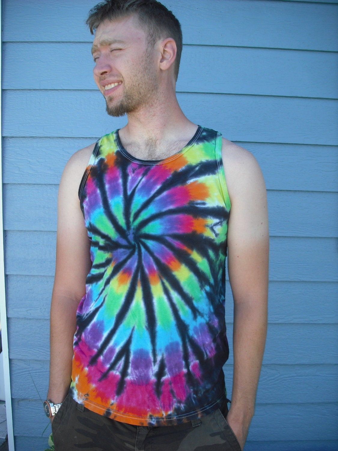 Men's Tie Dye Tank Top with Black Accents size Large