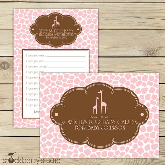 Giraffe Wishes For Baby Girl - Printable Advice Card - Giraffe Baby Shower Advice Card - Pink & Brown Il_570xn