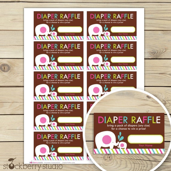 Elephant Baby Shower Diaper Raffle Tickets Printable - Hot Pink Brown Girl Baby Shower Diaper Raffle Cards - Instant Download - Insert Card Il_570xn