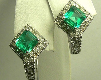 Designer! 3.14tcw Colombian Emerald  Diamond Earrings 14K ...