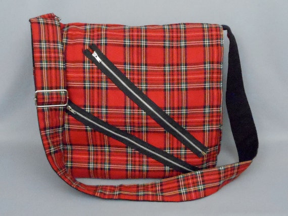 red plaid messenger bag