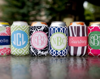 set of 4 monogrammed drink beverage insulator - choose from six template options, customize name/initials only