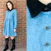90s Vintage Denim Baby Doll Velvet Collar Button Down Dress (M, L)
