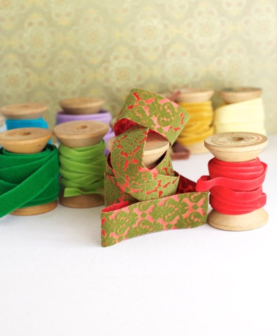 Vintage Flocked Ribbon Velvet Colorful Variety 11 Colors in