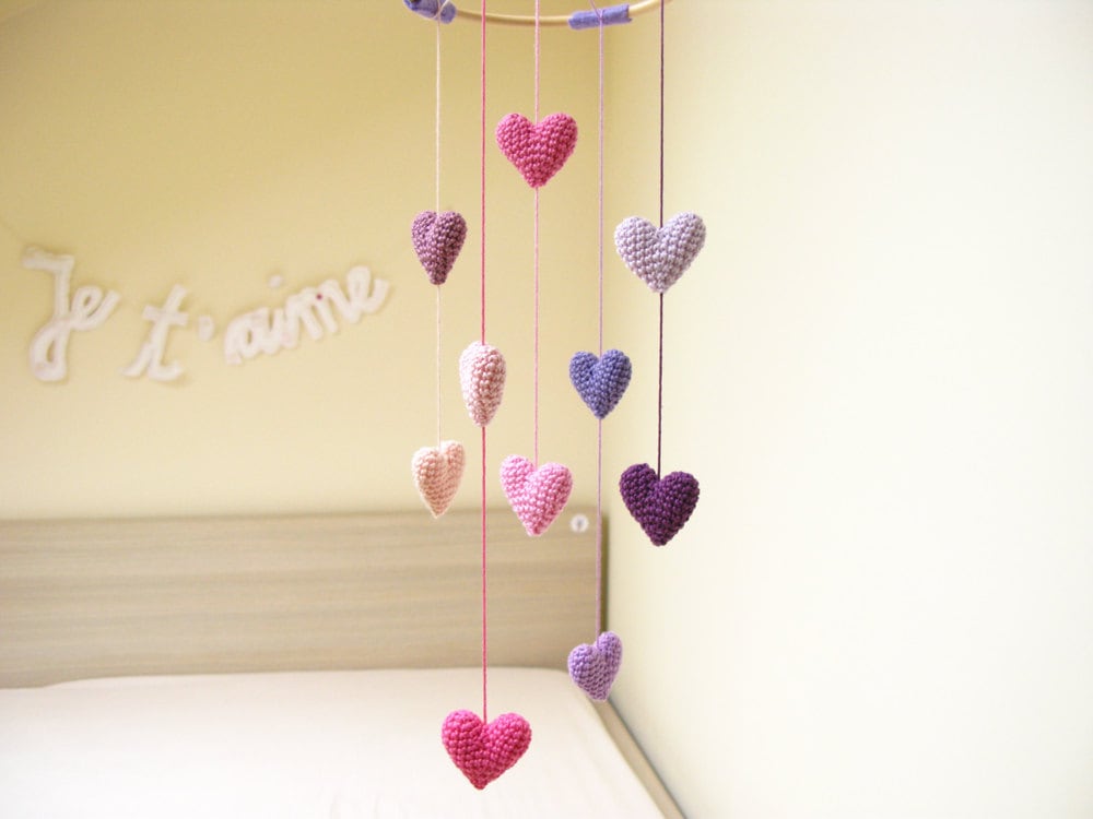 Baby Heart Mobile Nursery Mobile Crib Heart Mobile by cherrytime