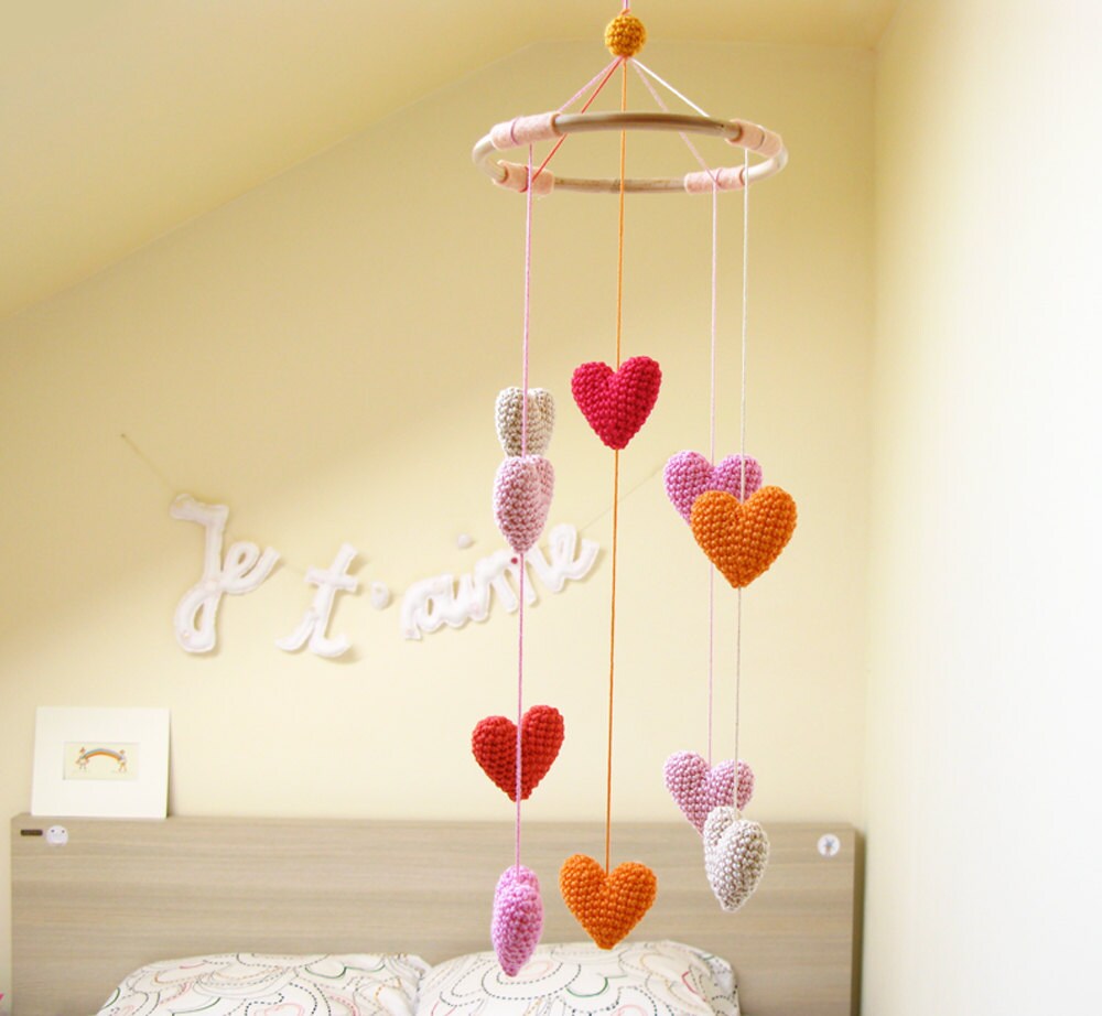 Baby Heart Mobile Nursery Mobile Crib Heart Mobile by cherrytime