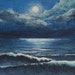 Moonlight ocean waves original acrylic painting Midnight Stroll moon and cloud