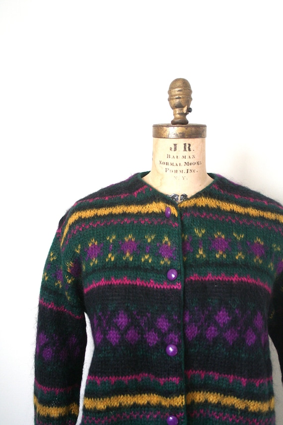 vintage cardigan sweater BENETTON fair isle MOHAIR amp; WOOL 198039;s 