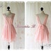 A Party - V Shape Style - Cocktail Prom Party Dinner Wedding Night Dress Peachy Pink Toned Lined Deep Back Bow Tie Special Lace Version