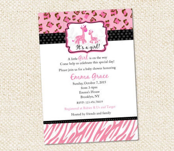 Pink Safari Baby Shower Invitations