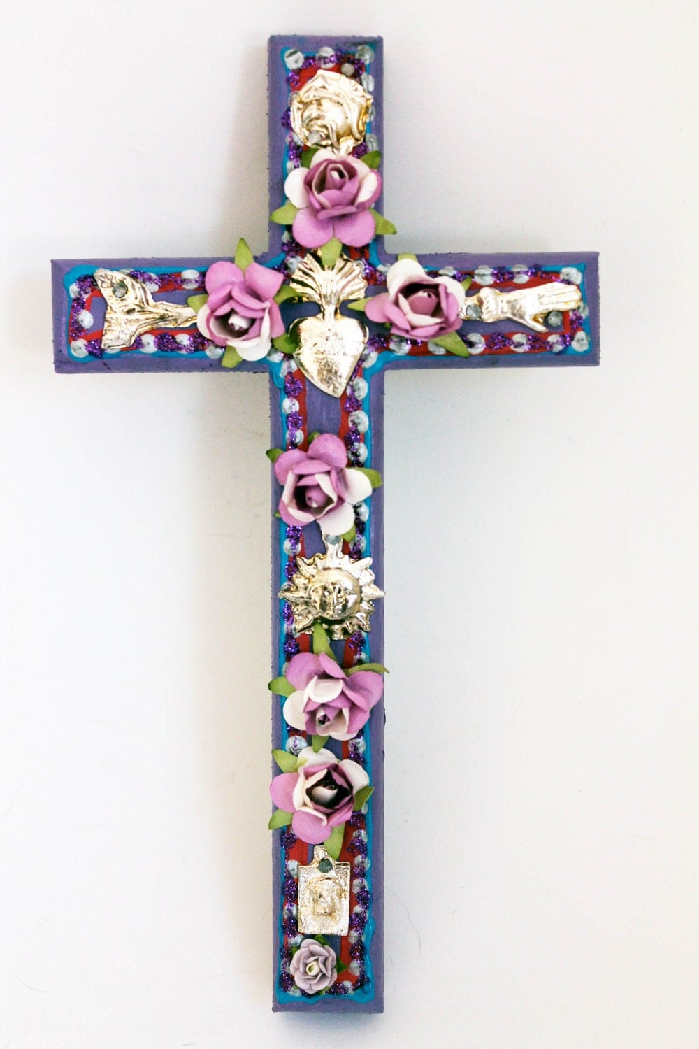 Mexican Red Cross >> Mexican milagros on wooden cross // Charms Spring March Mexican Red Cross >> Mexican milagros on wooden cross // Charms Spring March