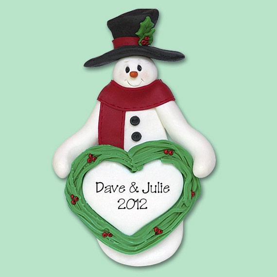 Snowman with Heart HANDMADE POLYMER CLAY Personalized Christmas Ornament