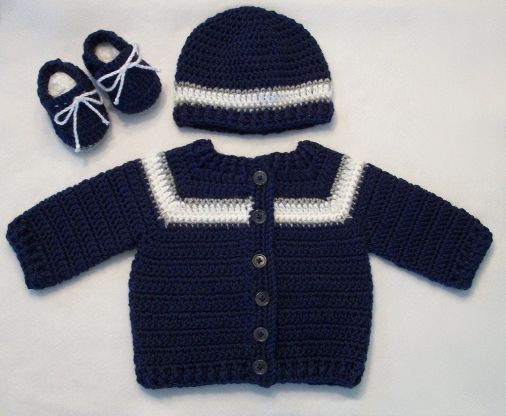 crochet cardigan pattern baby Baby by Crocheted Set Sweater/Hat/Booties Boy Sporty in R0SEDEW