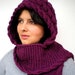 Cabled Marion Purple color Hood Scarf soft mixed Wool Hooded Scarf Hand Knit Chunky Cabled Scarf Hood NEW COLECTION
