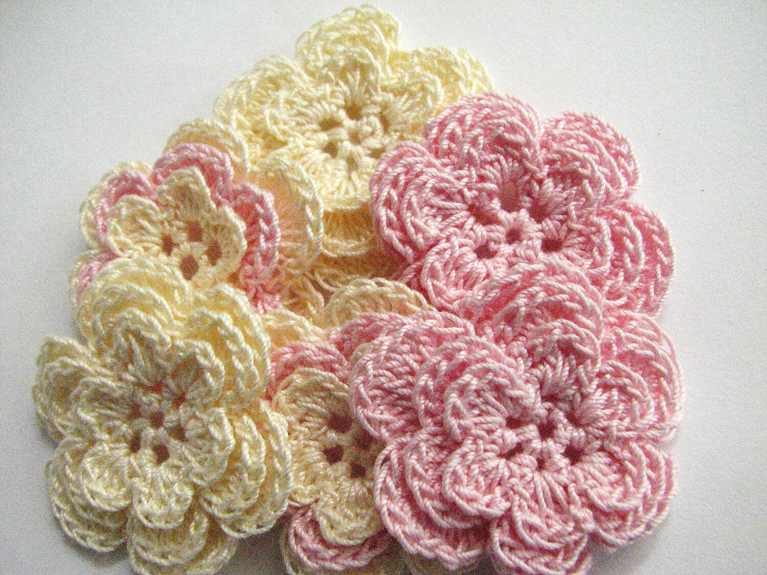 Crochet Flower Appliques 6 Three Layer Thread Flowers