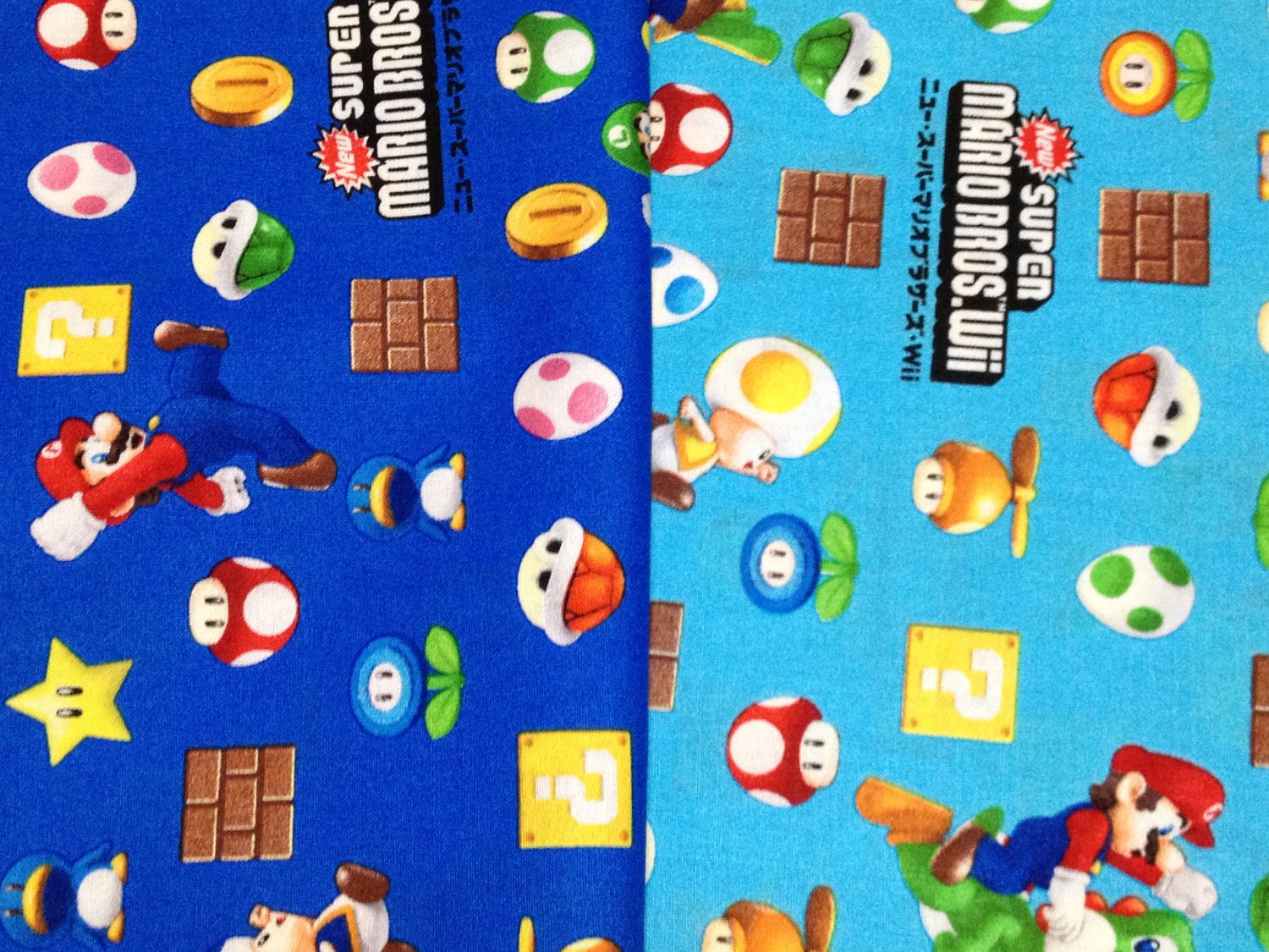 SUPER Mario fabric Blue and light blue color half yard each