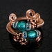 Copper Ring with Aqua Blue Beads and Rondelle Crystals Hand Crafted