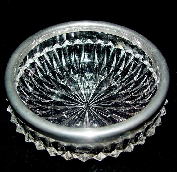 Cut Glass Bowl Silver RimEnglish Vintage by VintageUpcycled